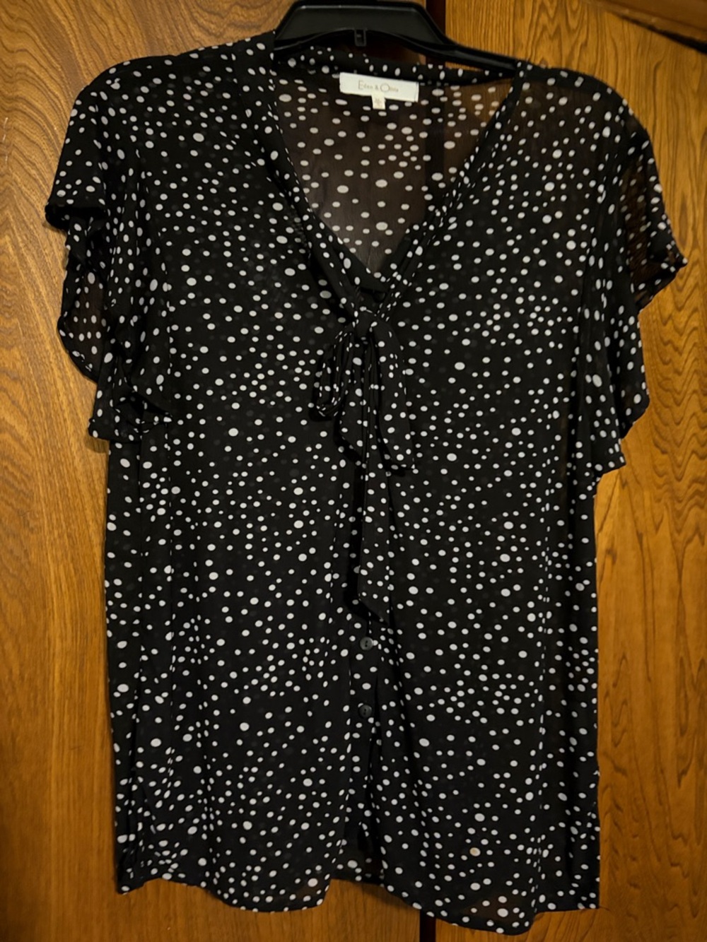 Eden & Olivia Black Polka Dot Tie-Neck Blouse